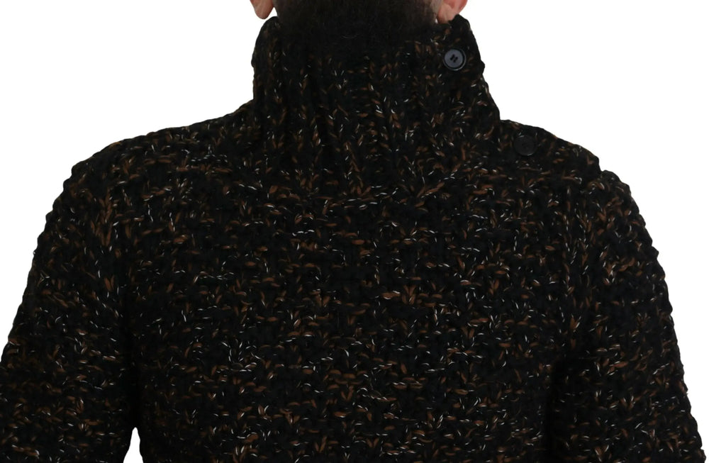 Dolce & gabbana brown fatto a mano pull à col roulé en maille noire texturée avec des taches brunes subtiles