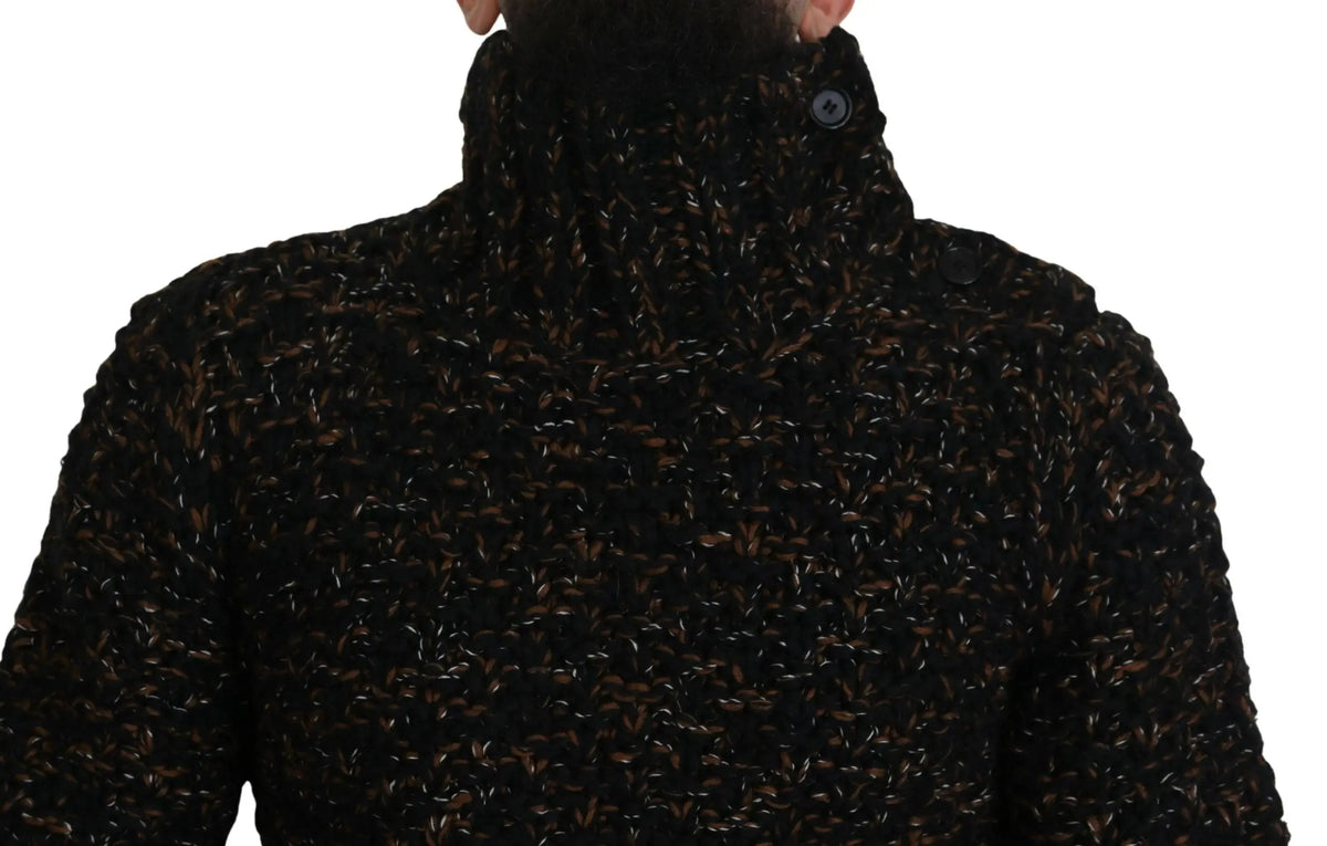 Dolce & gabbana brown fatto a mano pull à col roulé en maille noire texturée avec des taches brunes subtiles