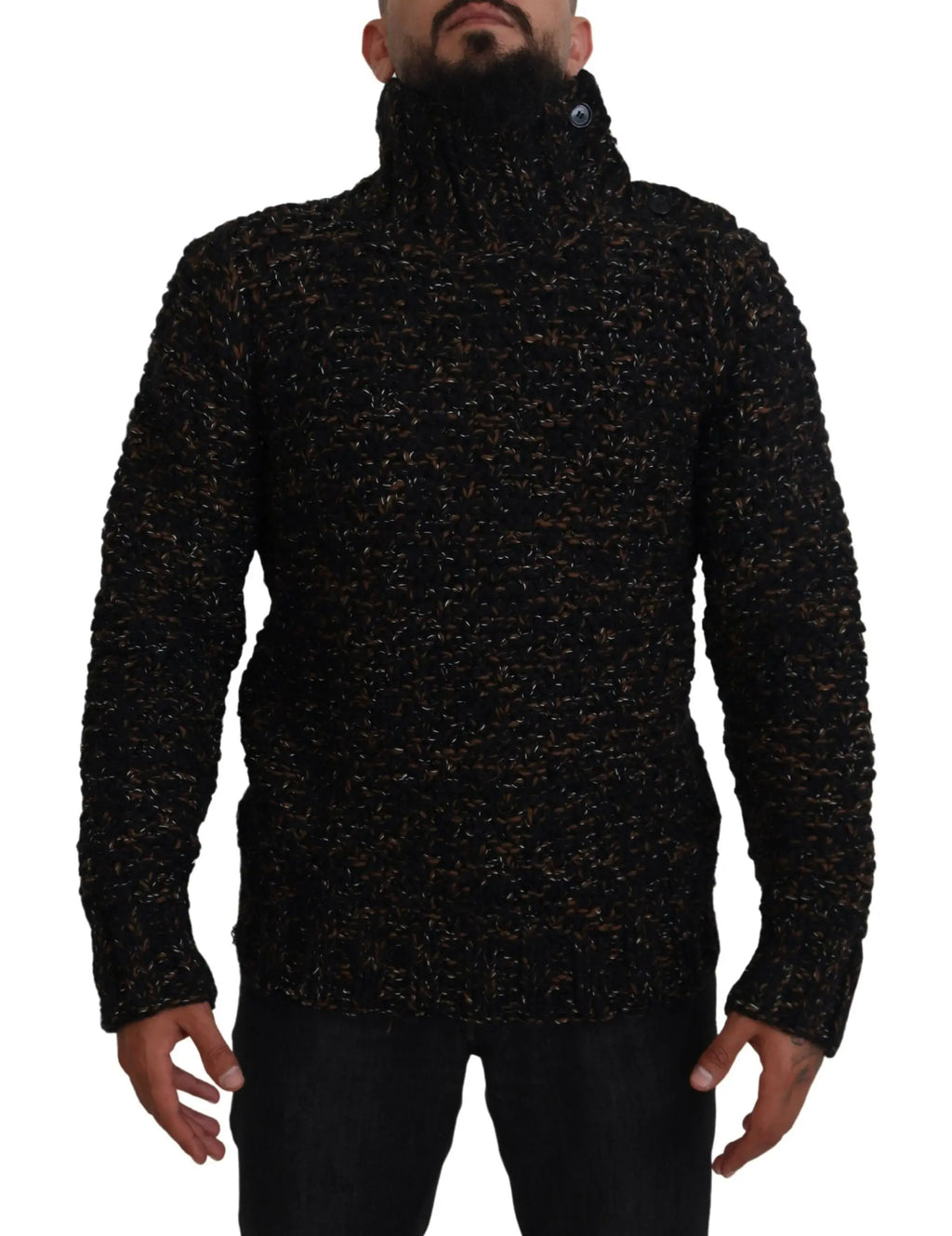 Dolce & gabbana pull col roulé fatte a mano marron en maille texturée avec paillettes métalliques subtiles