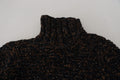 Dolce gabbana pull en maille marron fatte a mano avec col roulé côtelé texturé noir et brun marbré