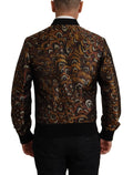 Veste blouson homme dolce gabbana à fermeture éclair intégrale avec motif complexe doré et marron sur fond foncé
