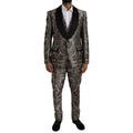 Dolce gabbana costume trois pièces marron floral jacquard avec motif damas métallisé argent noir et revers satin noir