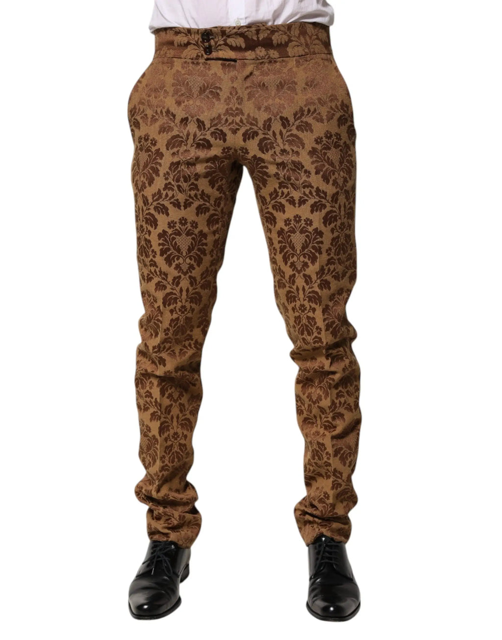 Pantalon slim homme dolce & gabbana marron en jacquard floral avec motif damas subtil et texture légère