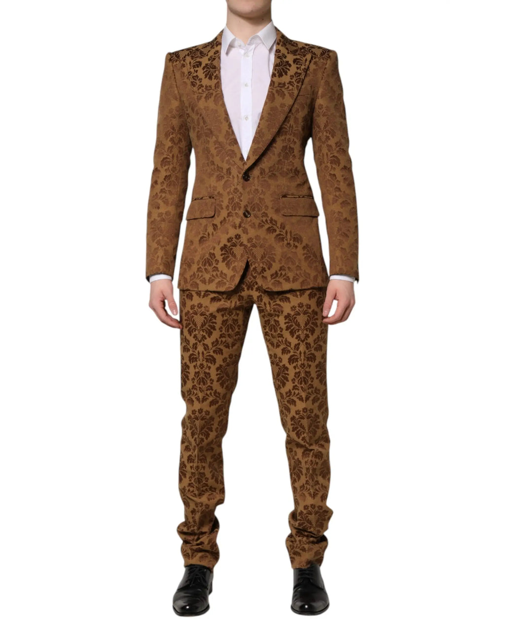 Suit Dolce & Gabbana marron floral jacquard sicilia 2 pièces avec motif damasqué marron foncé