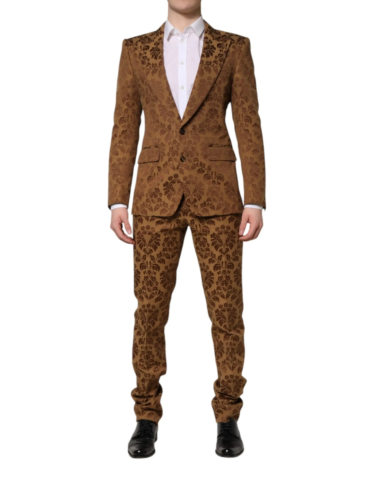 Suit Dolce & Gabbana marron floral jacquard sicilia 2 pièces avec motif damasqué marron foncé