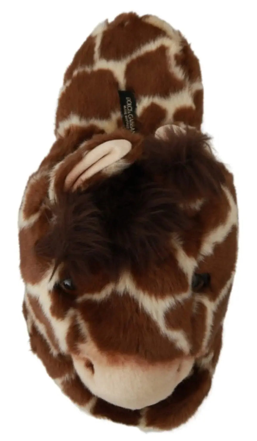 Chaussons dolce & gabbana marron avec motif girafe en peluche douce crème pour un confort élégant