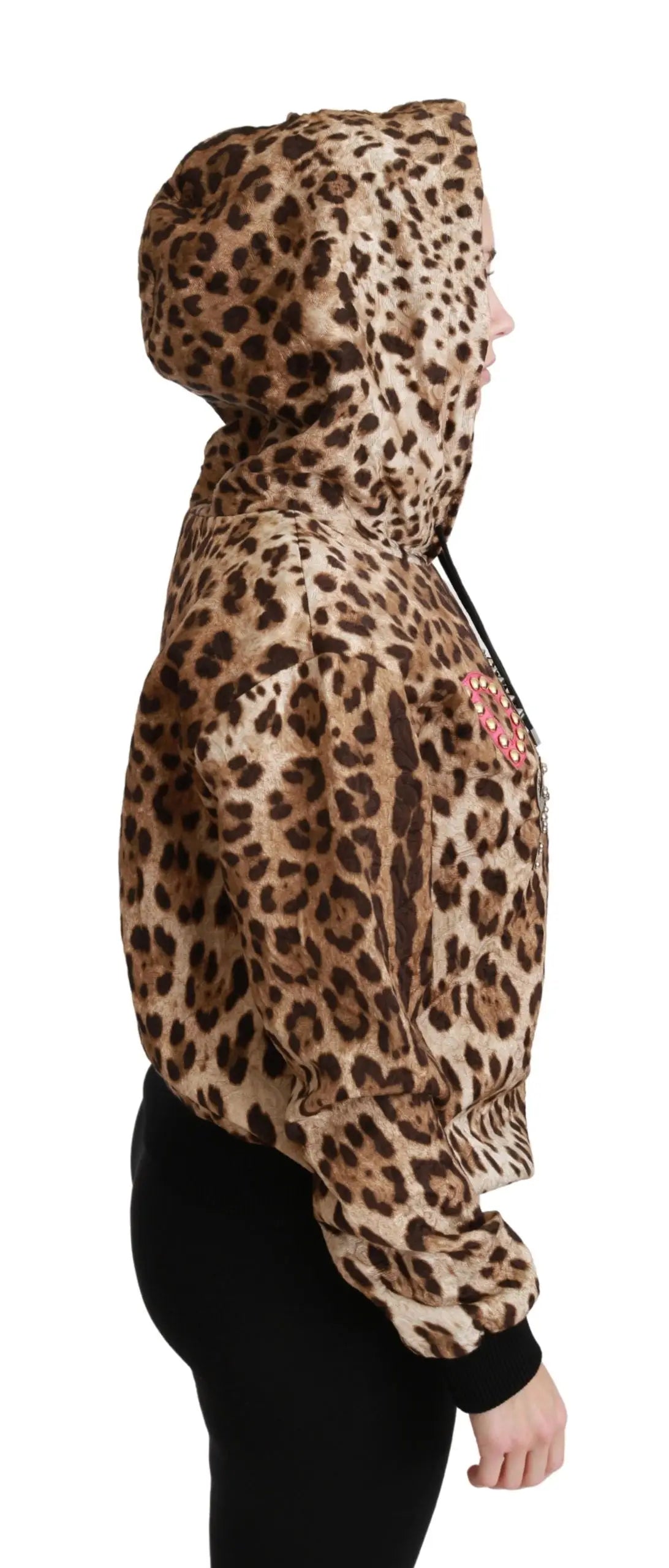 Sweat à capuche court en tissu doux imprimé léopard avec cordons noirs dolce & gabbana brun clouté ayers