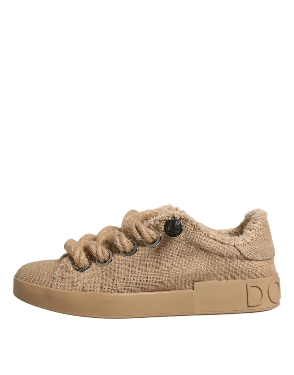 Sneakers homme dolce & gabbana beige en toile jute avec lacets corde et semelle caoutchouc texturée