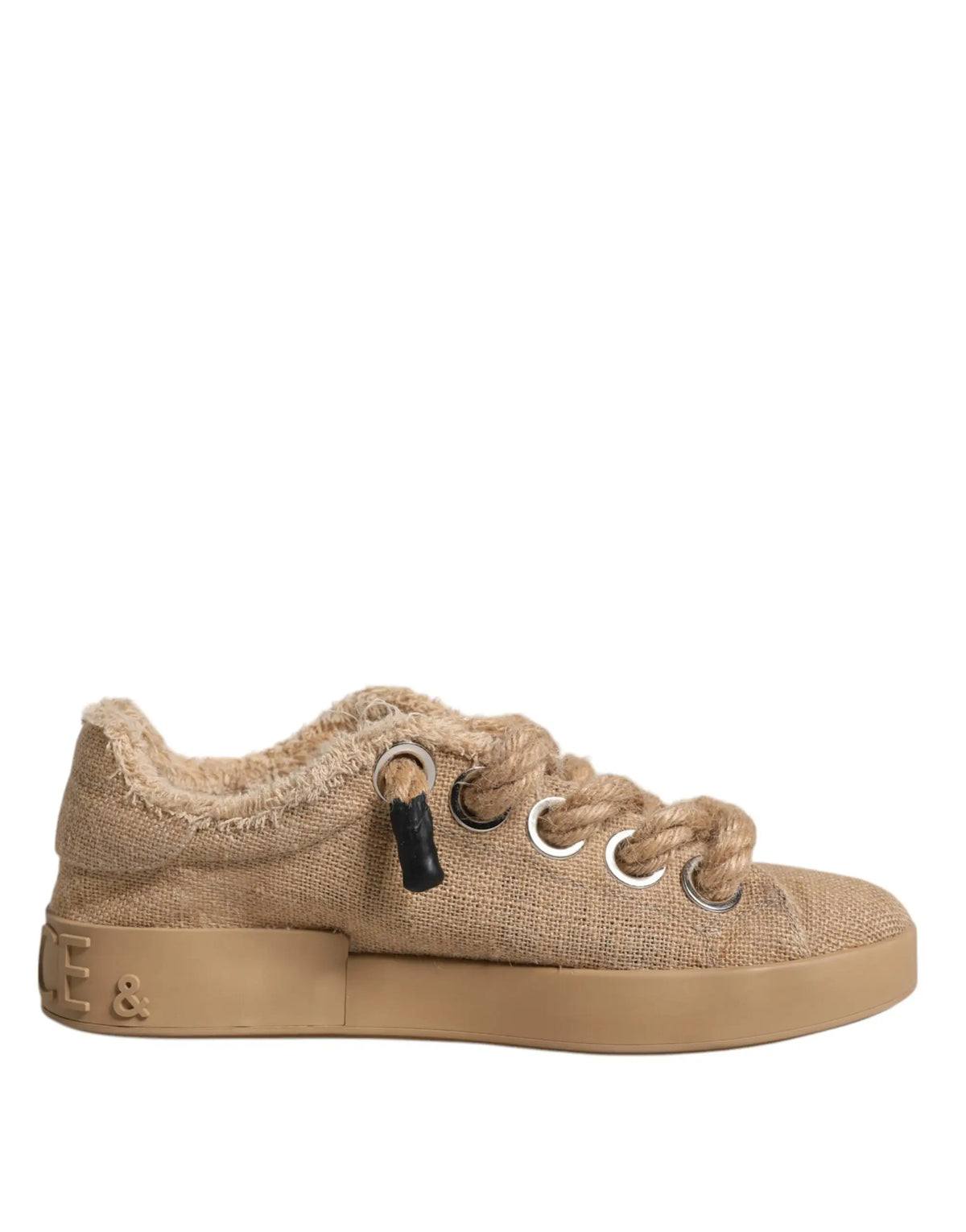 Sneakers homme dolce & gabbana en toile marron avec texture effilochée, doublure en suède et semelle épaisse en caoutchouc