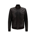 Dolce & gabbana brown lamb ovis aries bomber en cuir noir avec col montant et deux poches à rabat devant