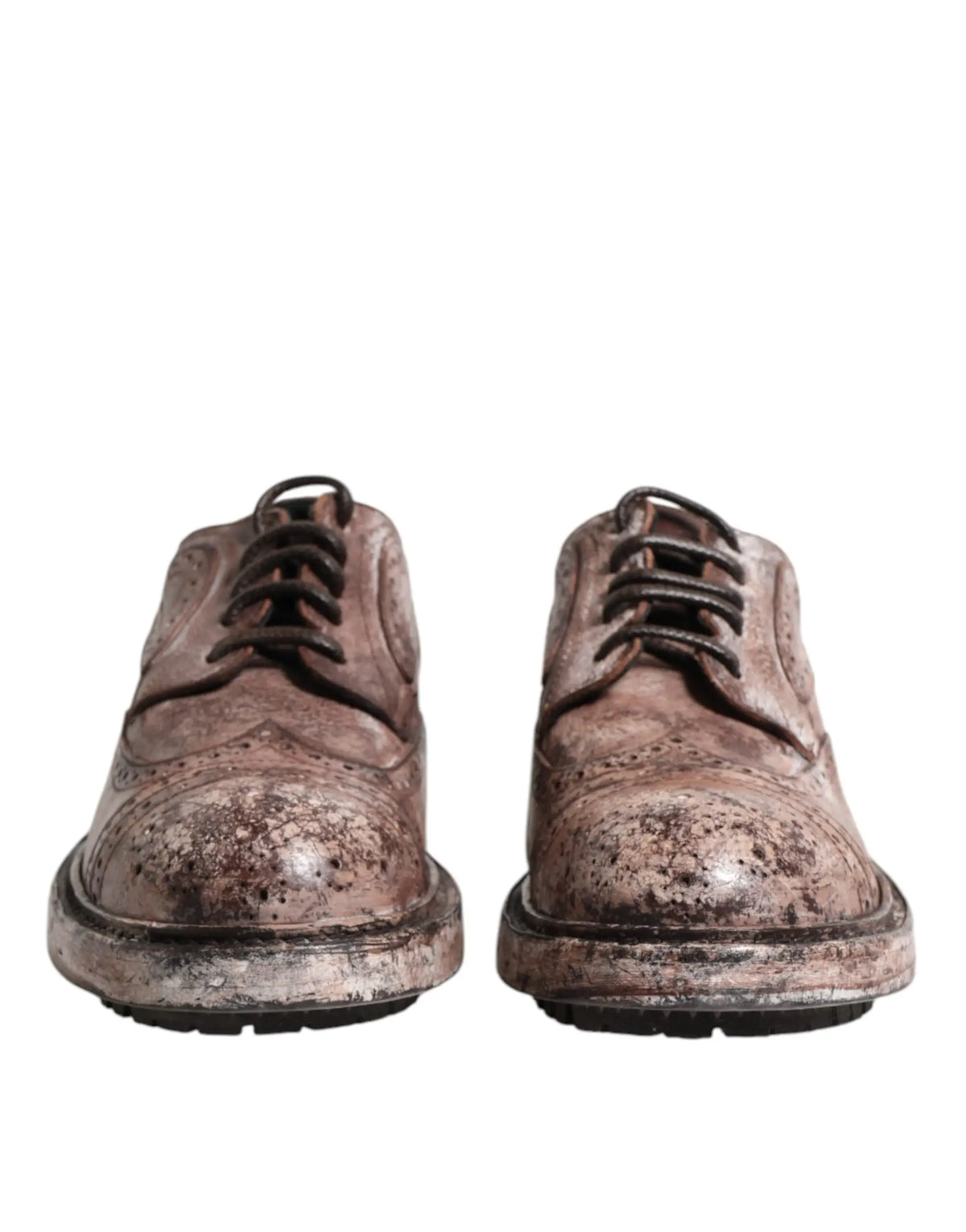 Dolce & gabbana chaussures brogue en cuir marron vieilli avec lacets noirs au style vintage usé