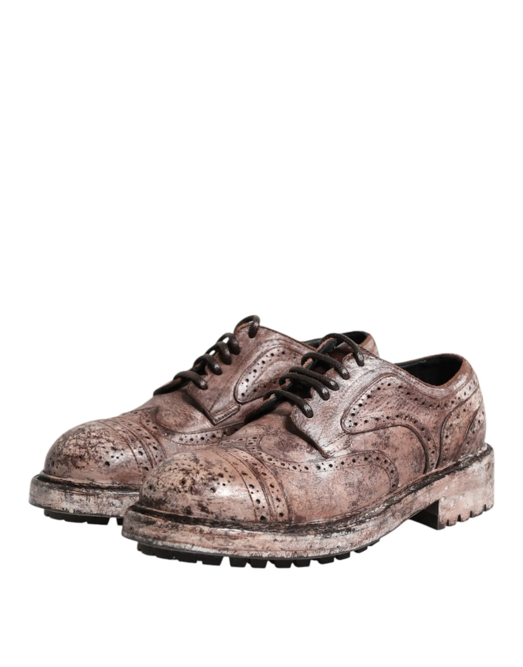 Dolce & gabbana chaussures brogues en cuir marron vieilli avec lacets noirs et semelle en caoutchouc épaisse