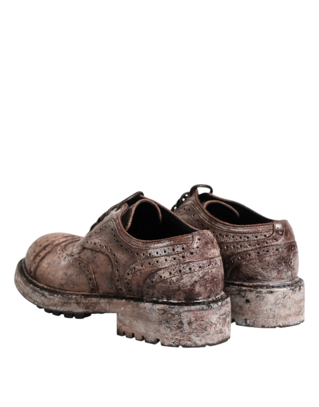 Dolce & gabbana chaussures brogue en cuir marron avec finition vintage usée et semelles épaisses en caoutchouc