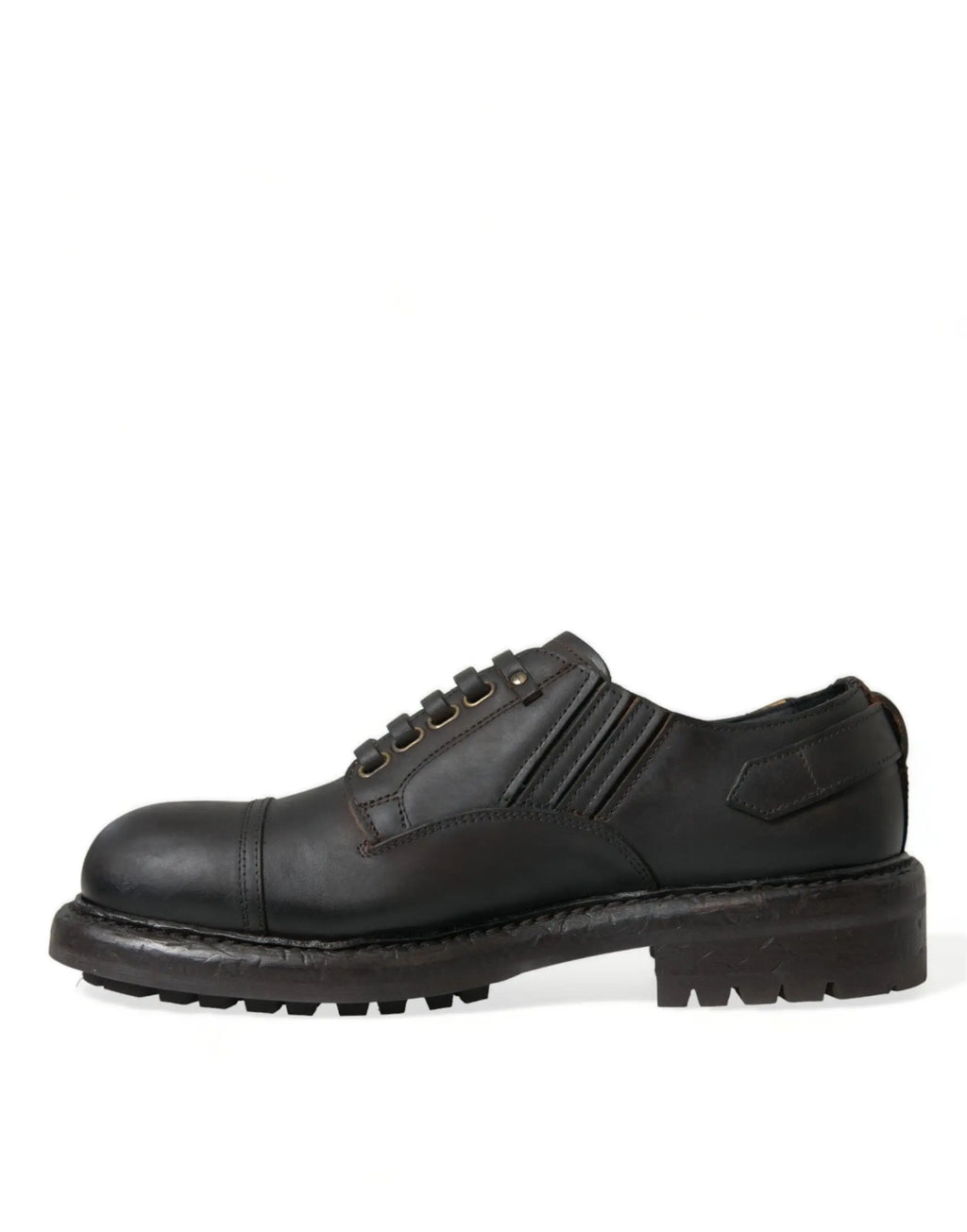 Chaussure derby pour homme dolce & gabbana en cuir noir à lacets avec semelle épaisse et couture renforcée