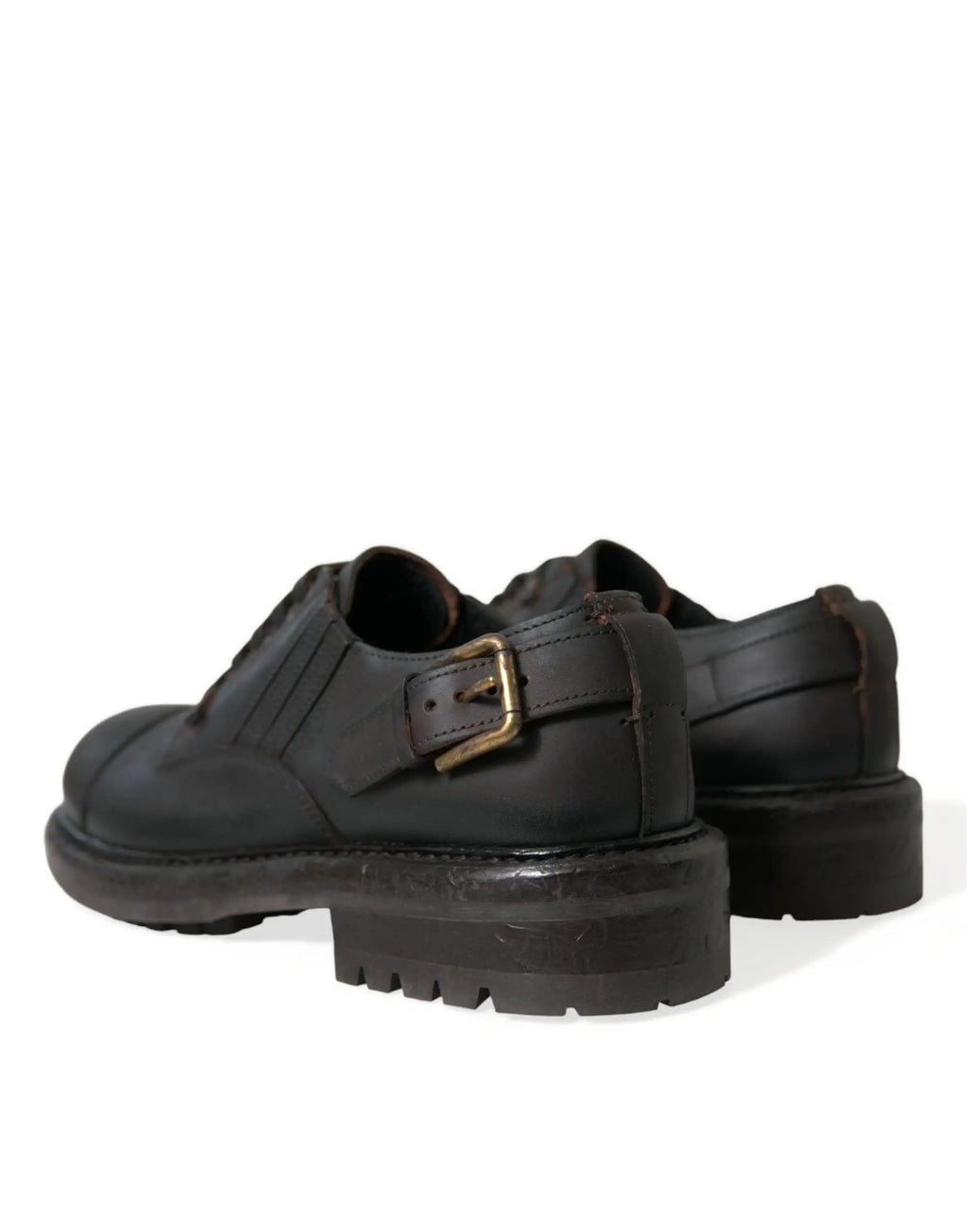 Chaussures derby homme en cuir brun dolce gabbana à lacets avec semelle en caoutchouc épaisse et boucle en laiton