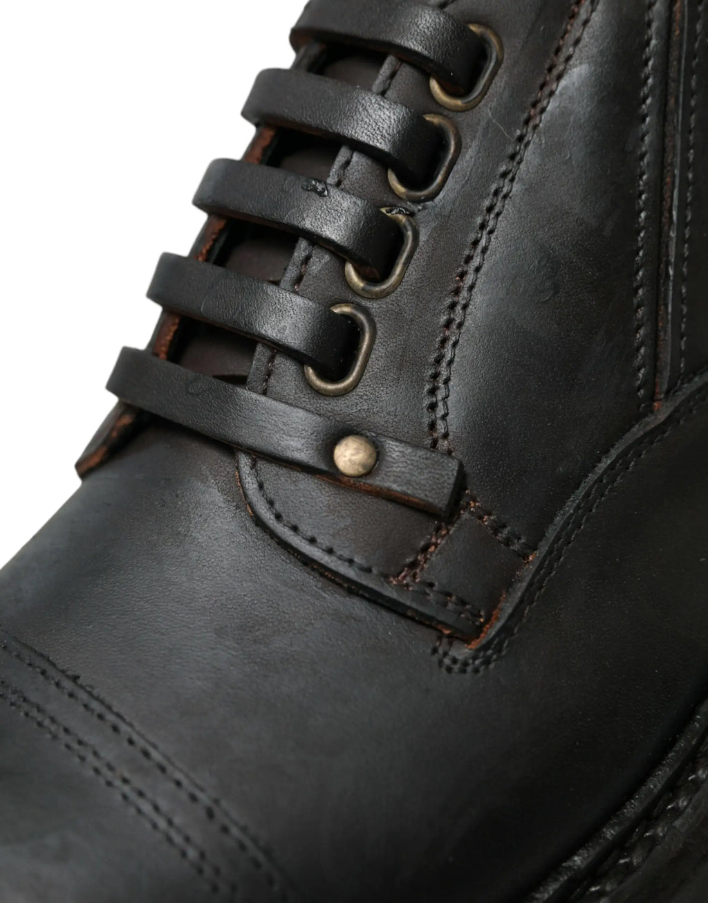 Dolce & gabbana derby homme en cuir marron avec lacets, couture robuste et œillets en laiton