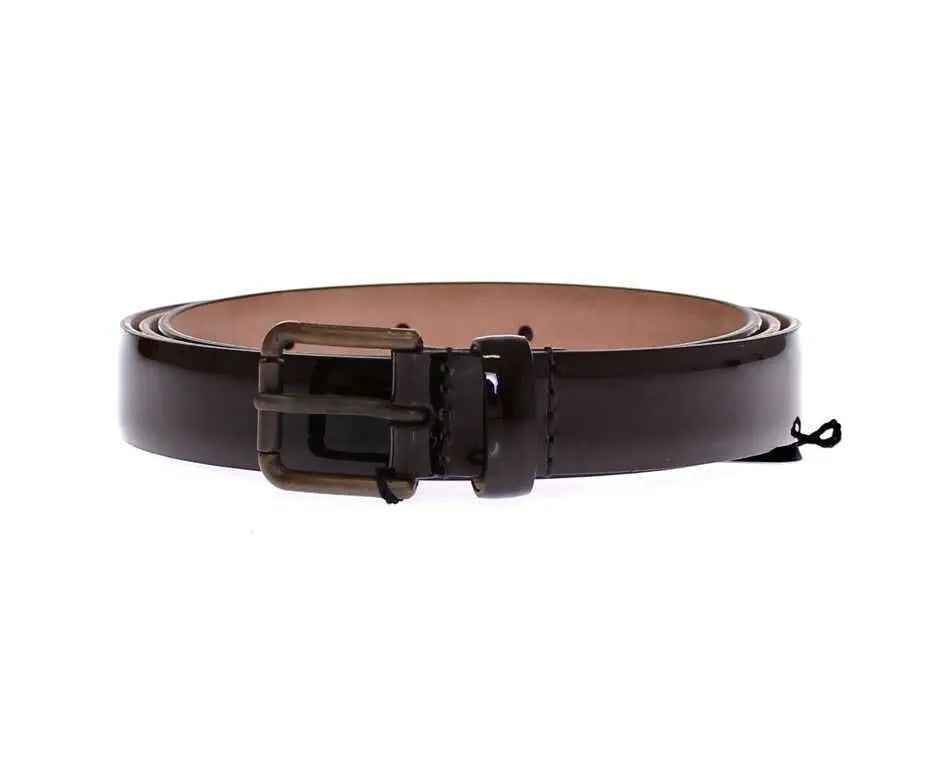 Ceinture dolce & gabbana en cuir marron foncé verni avec boucle métal assortie et logo visible
