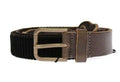 Dolce & gabbana ceinture cuir marron avec boucle en laiton mat et sangle tissée noire