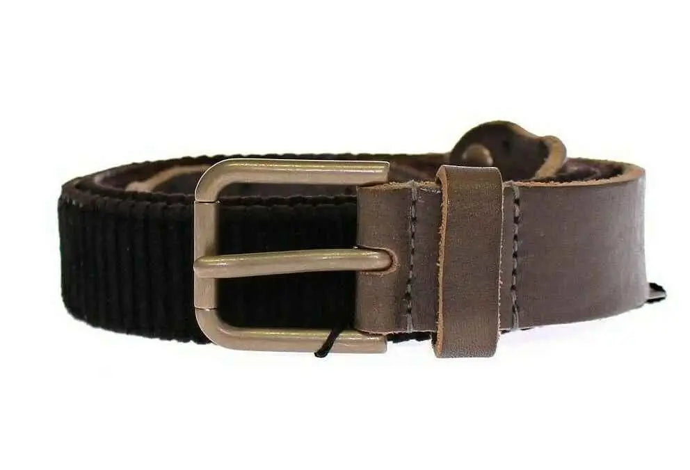 Dolce & gabbana ceinture cuir marron avec boucle en laiton mat et sangle tissée noire