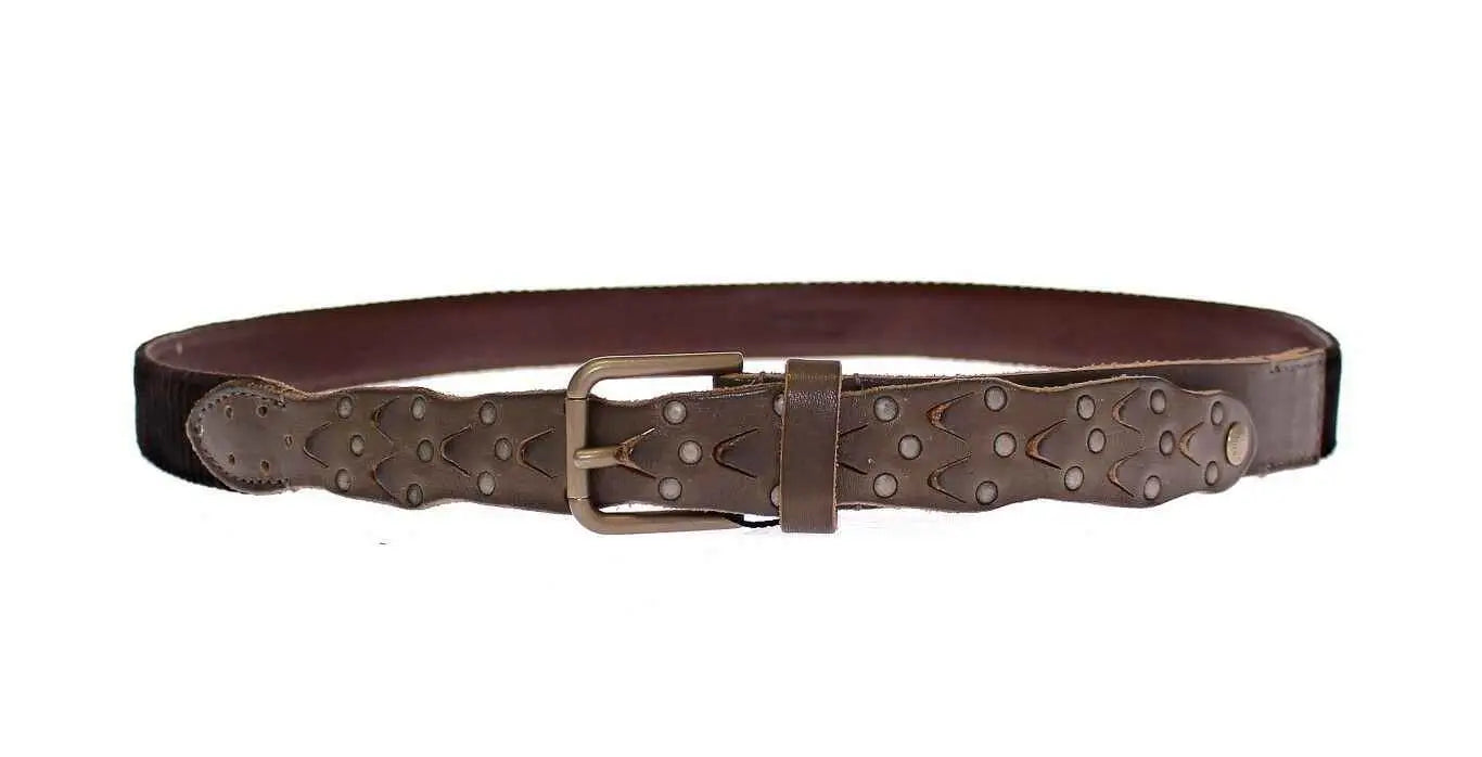 Dolce & gabbana ceinture brun en cuir avec boucle métallique et motif de surpiqûres décoratives