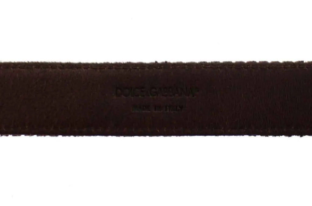 Ceinture dolce & gabbana en cuir marron avec logo embossé et fabrication italienne en daim brun foncé