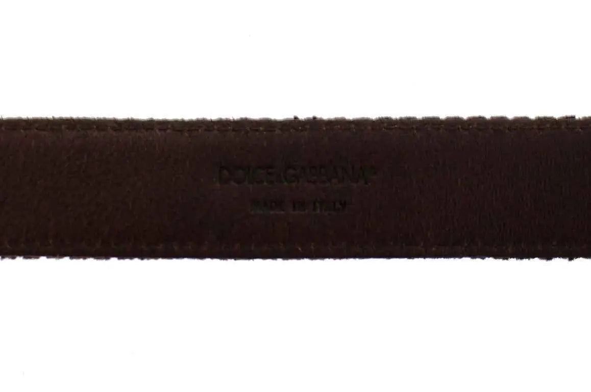 Ceinture dolce & gabbana en cuir marron avec logo embossé et fabrication italienne en daim brun foncé