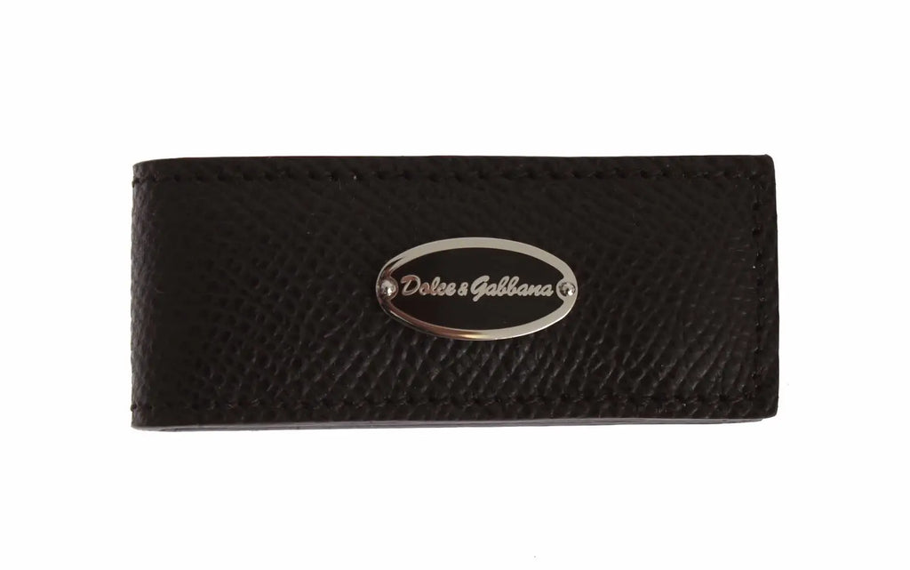 Argenté ovale plaque noir cuir dolce gabbana porte-monnaie clip homme homme magnet bar clasp