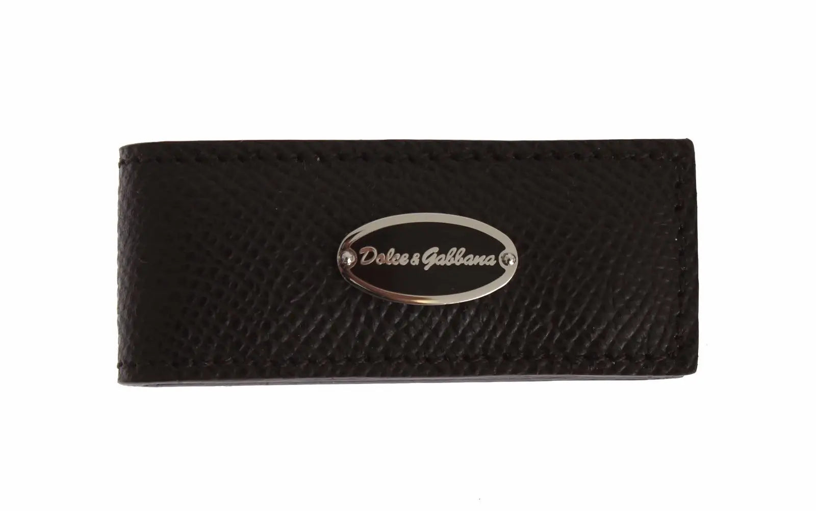 Argenté ovale plaque noir cuir dolce gabbana porte-monnaie clip homme homme magnet bar clasp