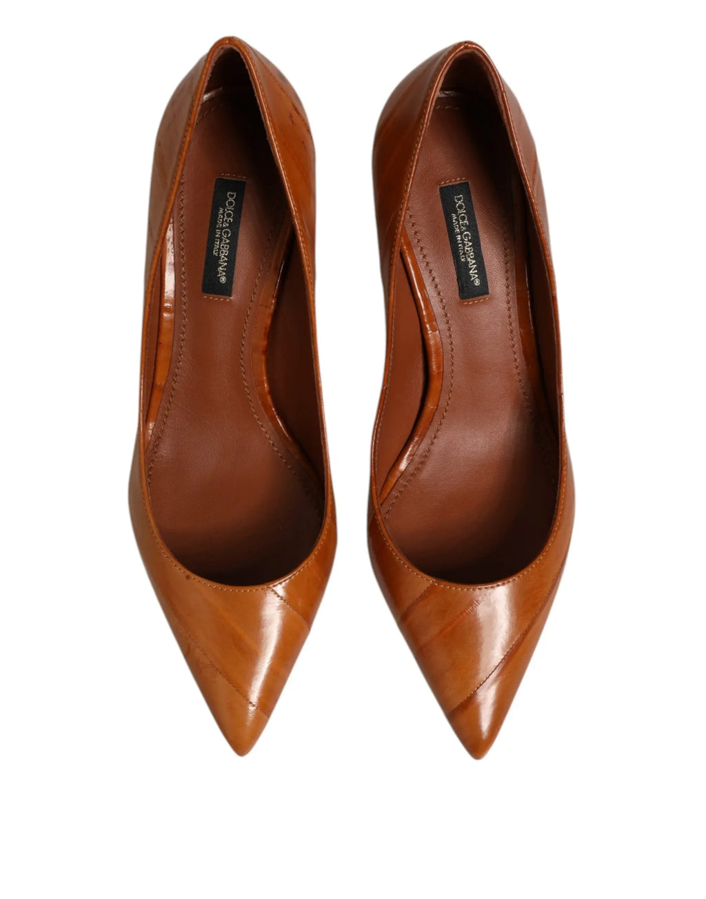Dolce & gabbana escarpins à talon aiguille en cuir marron verni avec bout pointu