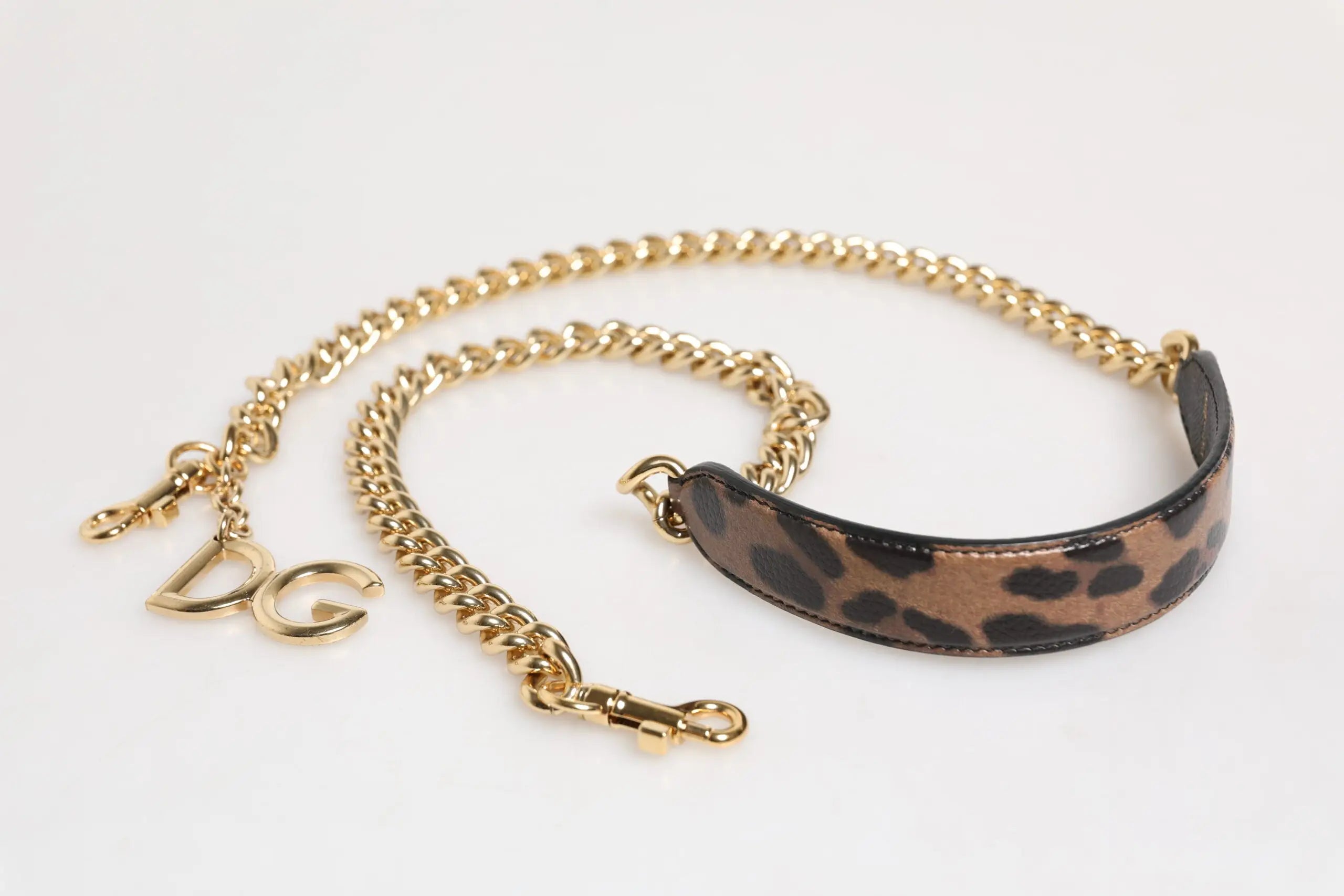 Gold-tone chain strap with leopard-print leather accent and dg logo charm for dolce & gabbana brown leopard shoulder strap