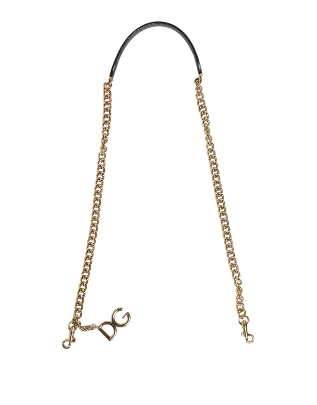 Chaîne dorée avec poignée en cuir noir et pendentif logo dg pour bandoulière accessoire dolce gabbana léopard marron