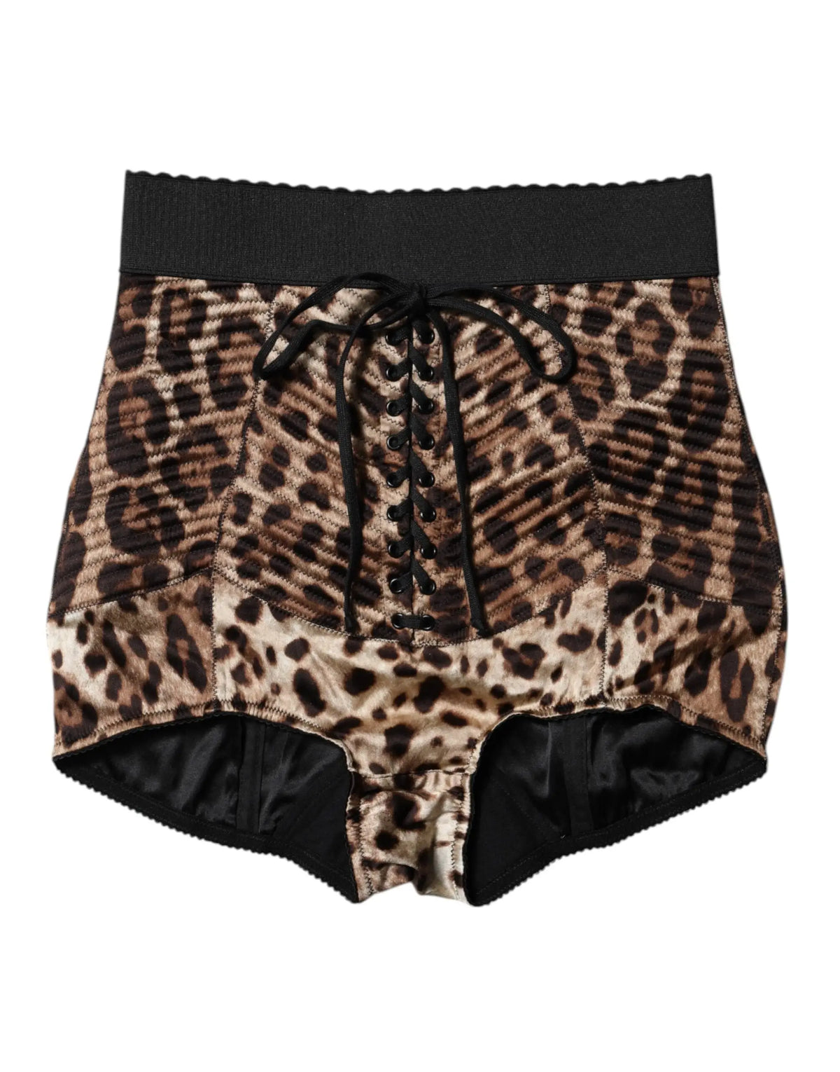 Dolce & Gabbana short hot pants léopard marron taille haute avec laçage noir et taille élastique
