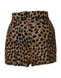 Shorts taille haute dolce & gabbana en tissu texturé marron doré à imprimé léopard scintillant avec taches noires