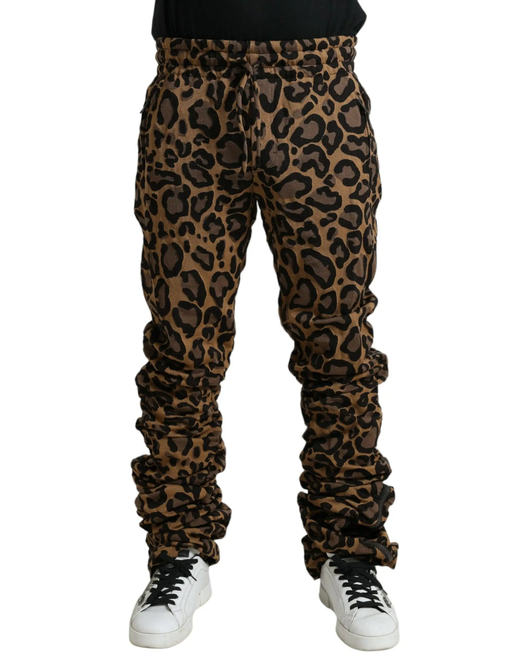 Joggers dolce & gabbana en jacquard léopard brun et noir avec effet froncé