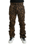 Joggers dolce & gabbana en jacquard léopard brun et noir avec effet froncé