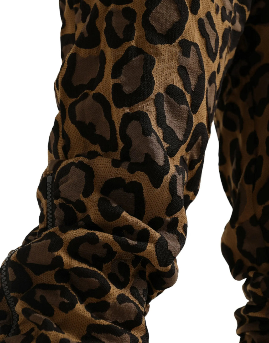 Pantalon jogger dolce & gabbana jacquard léopard marron et noir avec surface texturée légèrement brillante