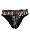 Dolce & gabbana culotte taille haute en nylon imprimé léopard marron avec ceinture élastique noire et doublure intérieure noire