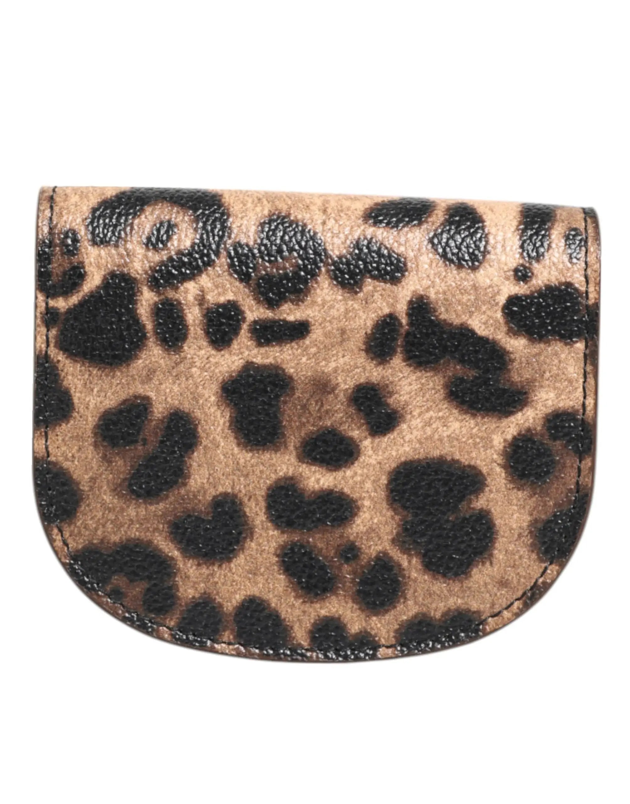 Petit porte-monnaie demi-cercle en cuir de veau imprimé léopard marron et noir dolce & gabbana
