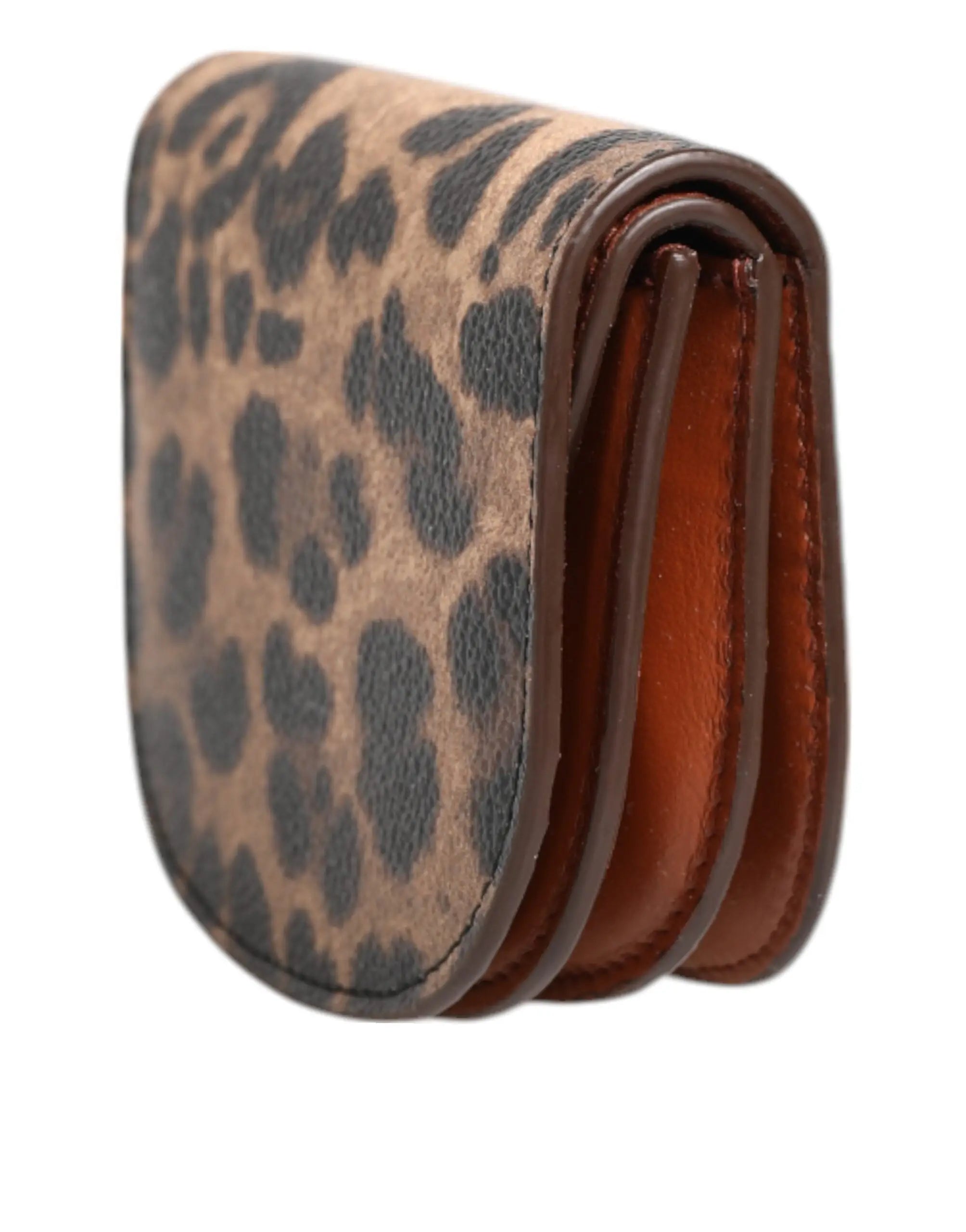 Petite porte-monnaie dolce & gabbana en cuir de veau marron imprimé léopard avec tons marron clair et foncé