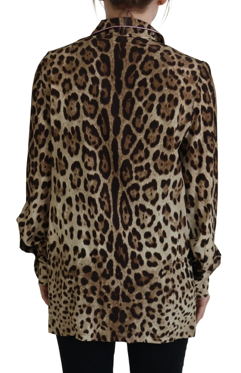 Blouse à manches longues dolce & gabbana en soie légère à imprimé léopard marron et camel avec col classique