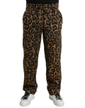 Pantalon jogger dolce & gabbana en polyester marron à imprimé léopard avec taille élastique