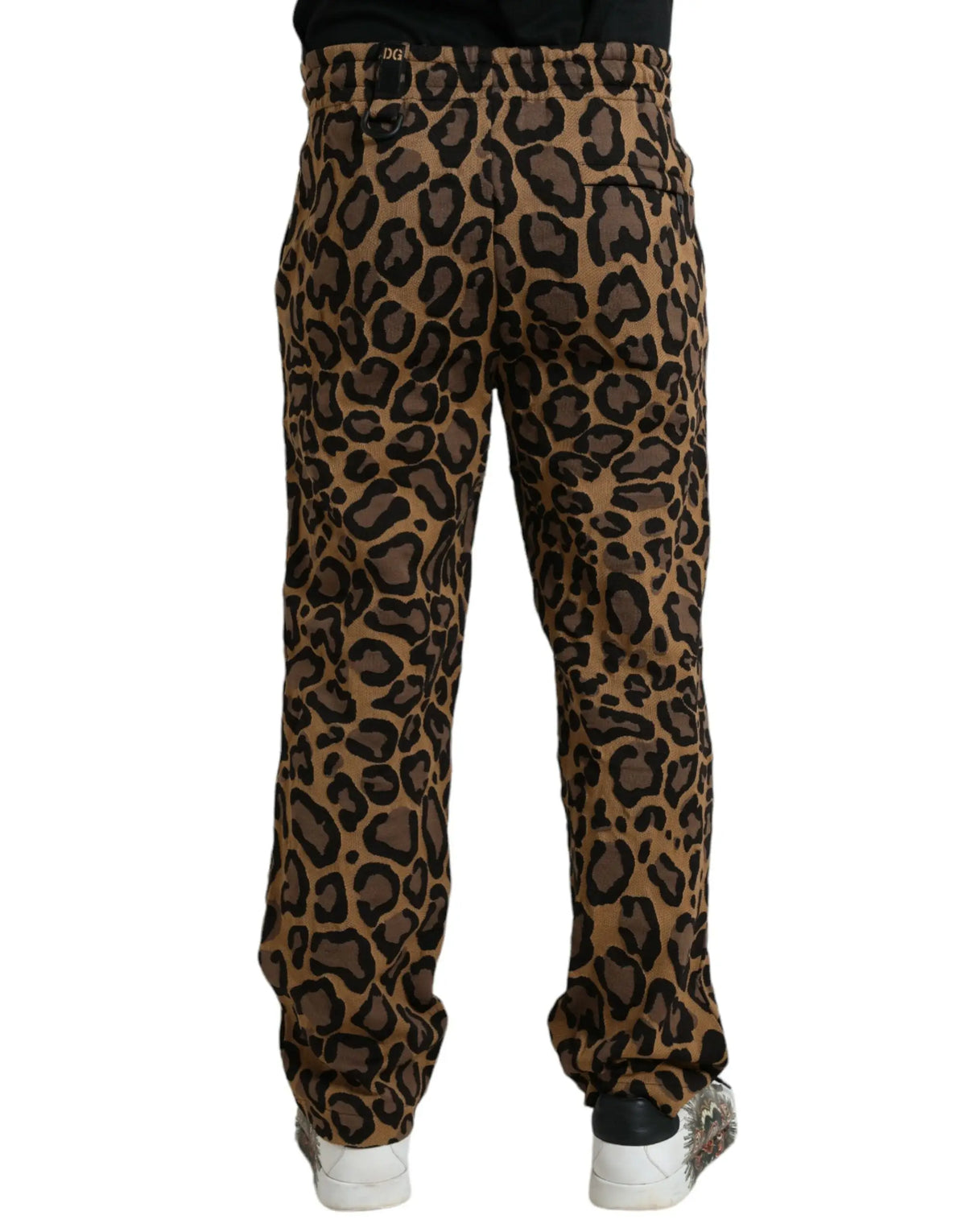 Pantalon de jogging dolce & gabbana en polyester marron imprimé léopard avec taille élastique