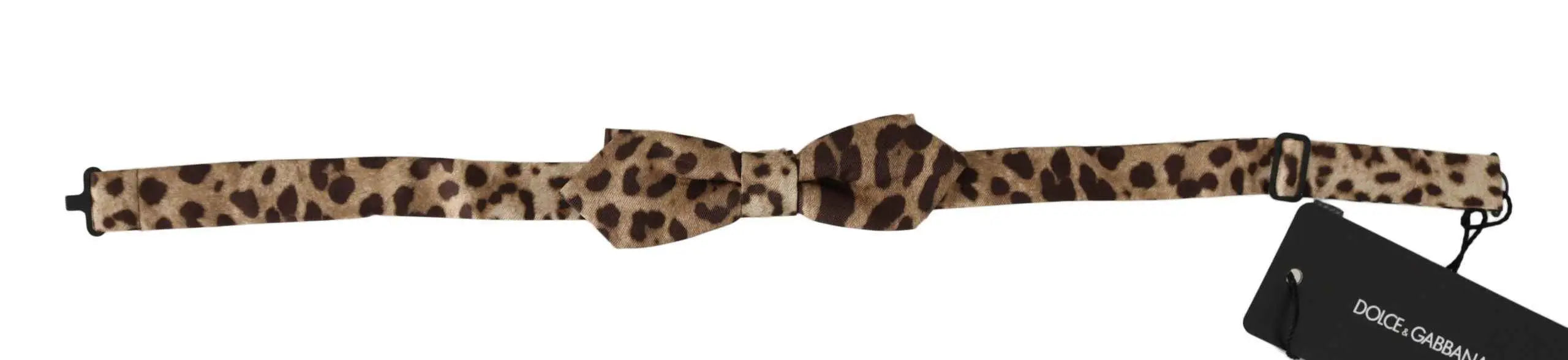 Dolce & gabbana nœud papillon homme en soie ajustable beige à motifs léopard marron foncé en tissu lisse