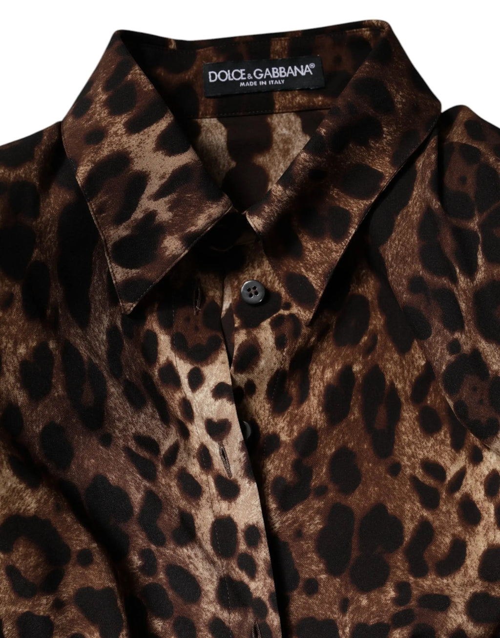 Chemise boutonnée imprimé léopard marron et noir en soie dolce & gabbana fabriquée en italie