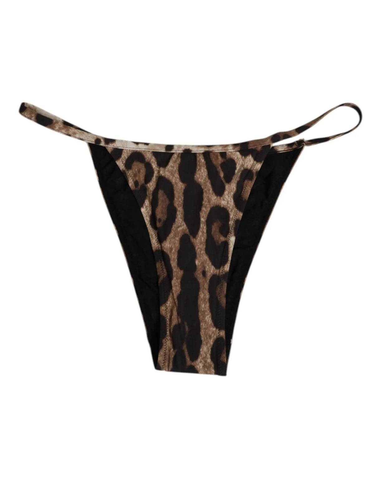 Dolce & gabbana tanga triangle brun léopard avec panneaux latéraux noirs et fines bretelles en vue avant