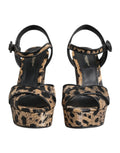 Dolce & gabbana sandales à talons compensés léopard noir et marron avec texture tissée et brides ajustables à la cheville