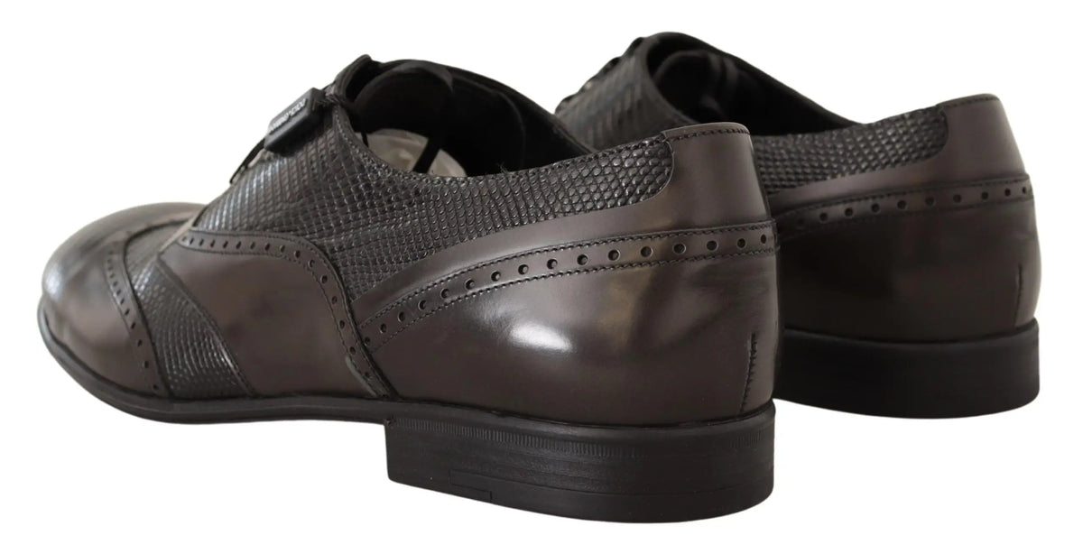 Dolce & gabbana brown leather oxford shoes with lizard skin texture and brogue detailing for dress wear