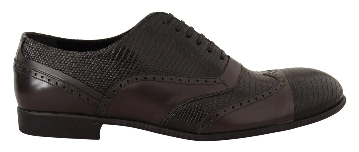 Chaussure derby dolce et gabbana marron en cuir à motif peau de lézard avec accents en cuir polis