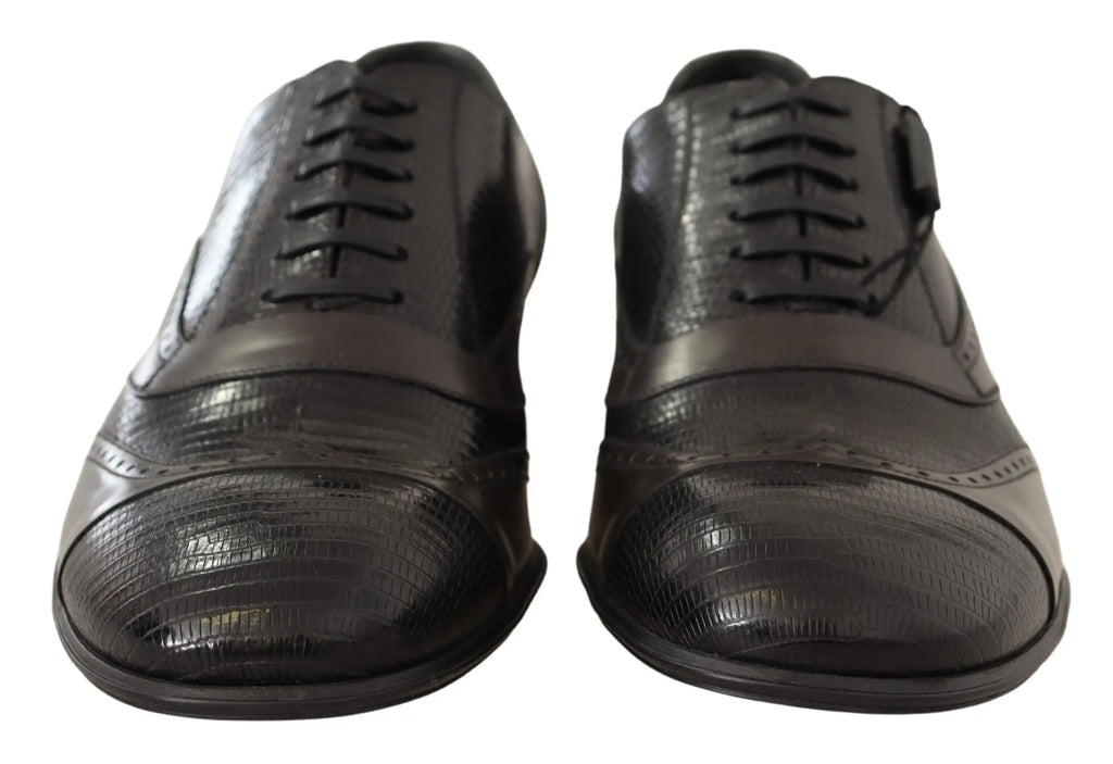 Chaussures oxford en cuir marron effet peau de lézard texturé et bout brillant de dolce & gabbana pour homme