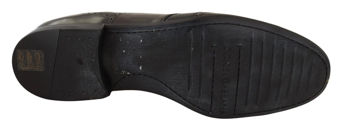 Semelle noire en cuir avec bande antidérapante en caoutchouc texturé et logo embossé pour chaussures oxford en cuir brun peau de lézard dolce gabbana